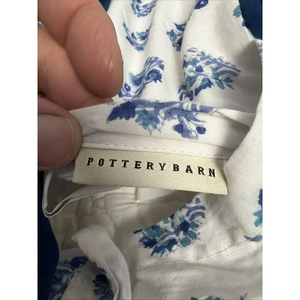 4 Vintage Pottery Barn Quilted Shams Blue White Floral Vine 2 Euro 2 Standard